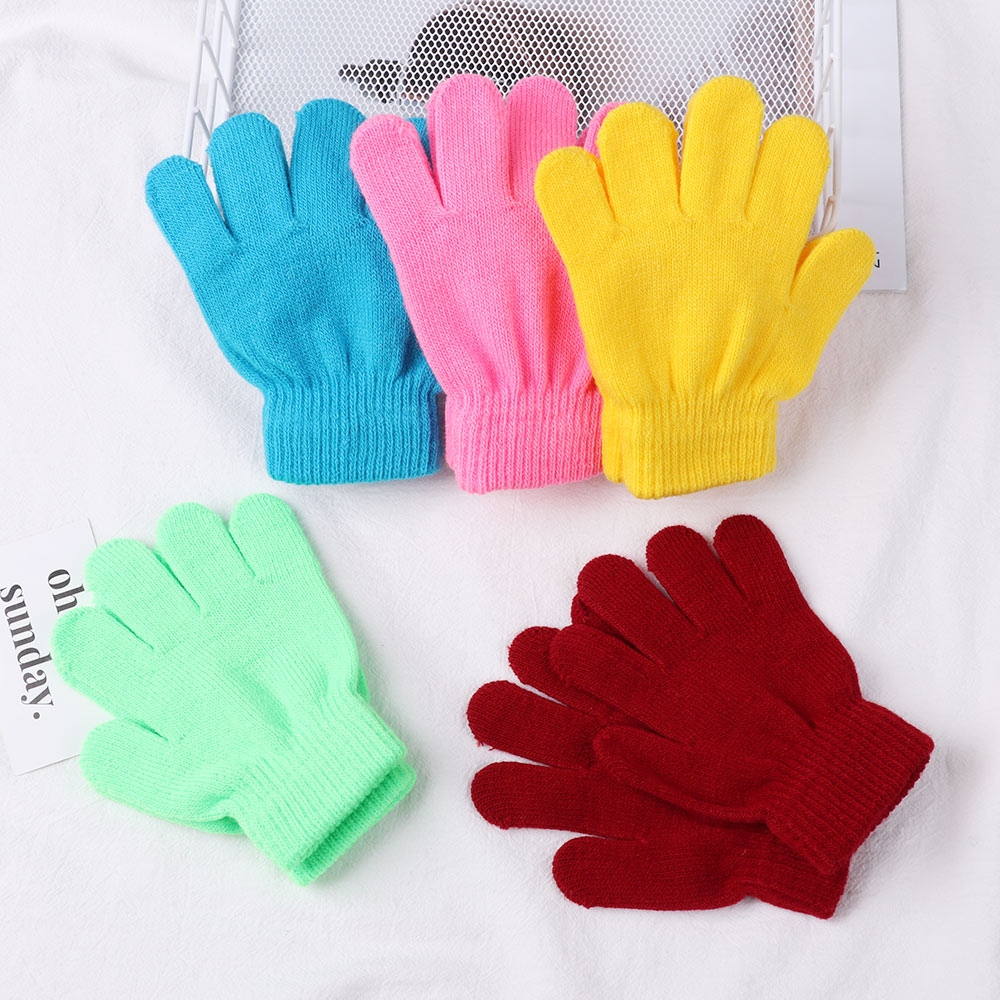 Winter Children Stretch Knitted Glove Warm Candy Color Full Finger Gloves Magic Figure Skating Special Gloves for Boy Girl