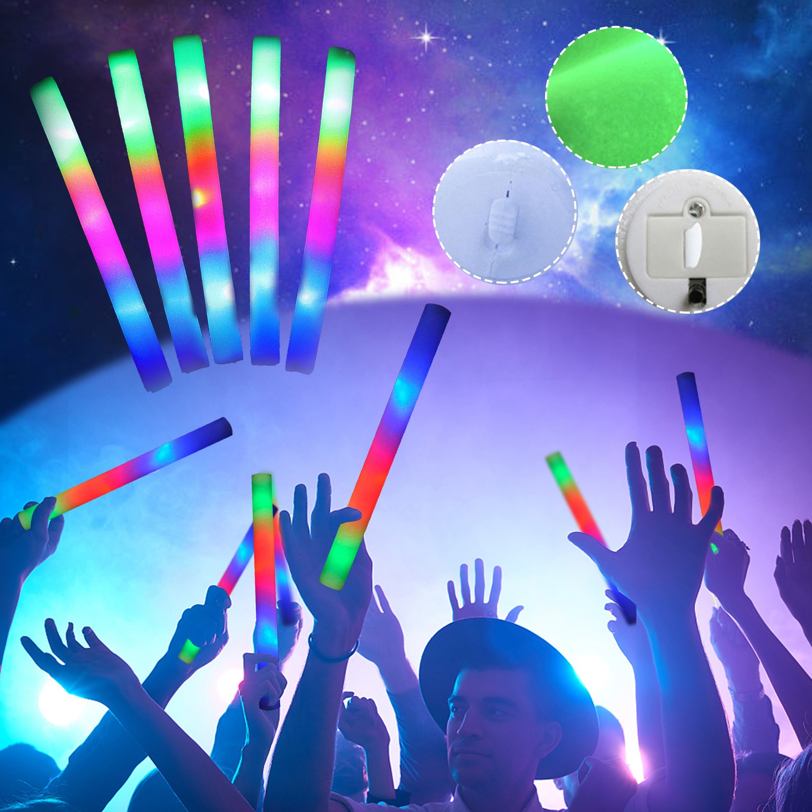 Colore en mousse LED Glow Glow Sticks Cheer tube tube LED Glow dans la lumière foncée pour le festival de fête Glow Party Supplies 20/24 / L5