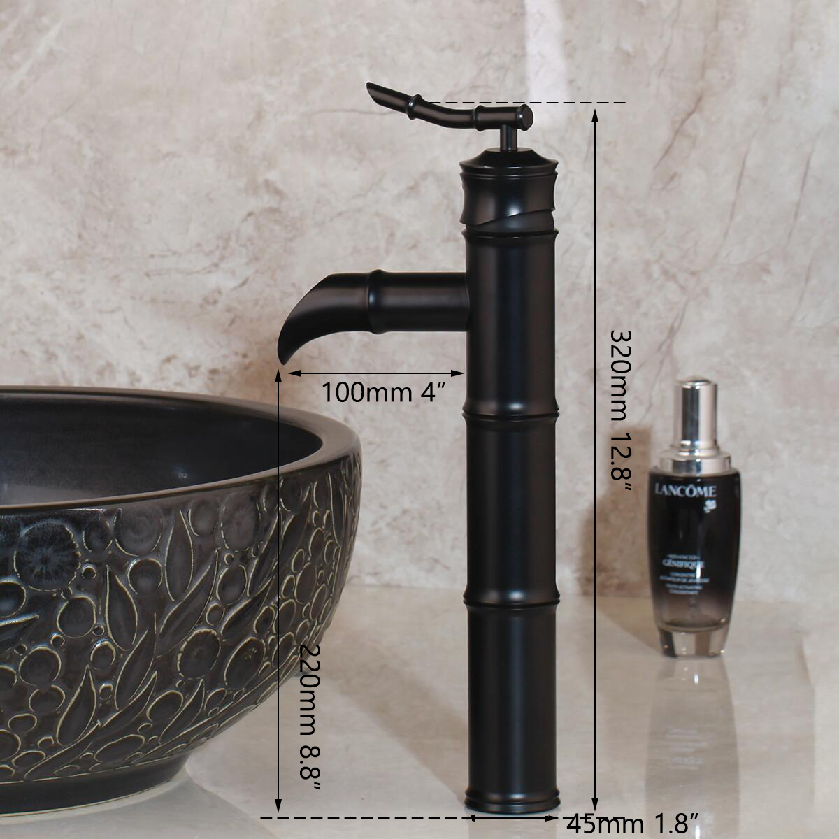 Robinet de bassin de salle de bain noir zappo cascade en bambou de style bambou monté noir robinets d'évier de salle de bain mélangeur