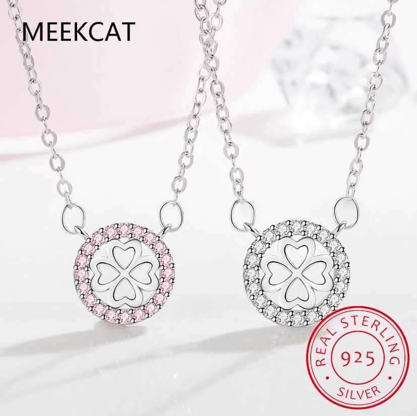 Pendant Necklaces Pink/White Zircon Lucky Four Leaf Clover Necklace for Women Love Heart Pendant Choker Chain Necklace 925 Sterling Silver Jewelry 240410