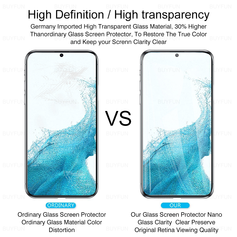 Glass temperato a copertura completa Samsung Galaxy S24 S22 S21 S20 Fe Plus 5G Screen Protector Glass Sansung S22+ Film di protezione