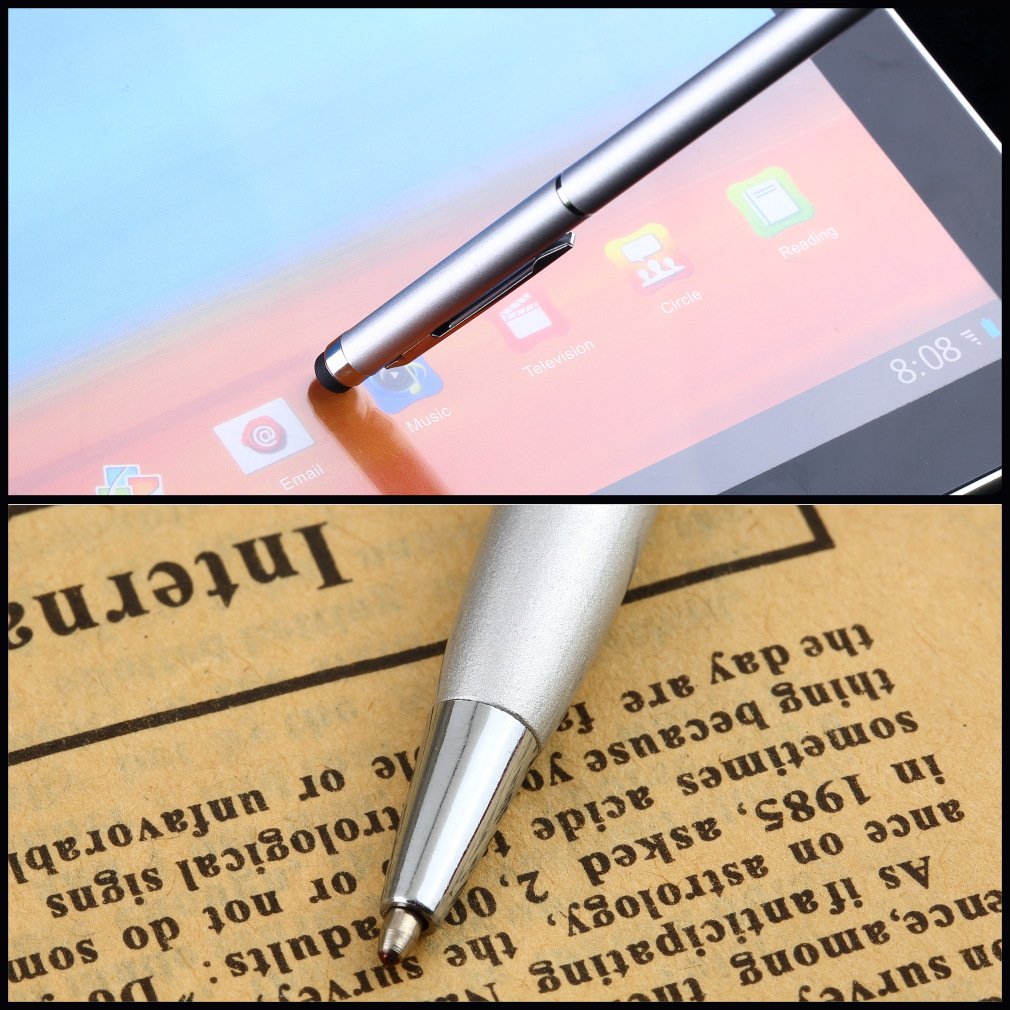 Universal 2 in 1 Stylus Pen Capacitive Touch Screen Clip-On Ball-Pen Handwriting Touch Pen for Tablet iPad Mobile Phone 