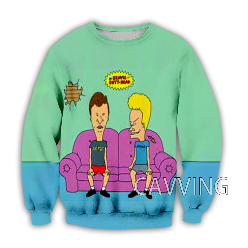 Cavin 3D imprimé Beavis et Butthead Crewneck Sweatshirts Harajuku Styles Tops Sweatshirts à manches longues pour hommes / femmes H02