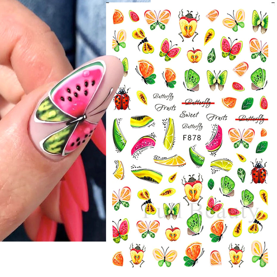 Autocollants de fruits 3D Adhésifs de nail art mignons Sliders Creative Butterfly Trend Fruity Design Summer One Nail Rinal Decals CHF878