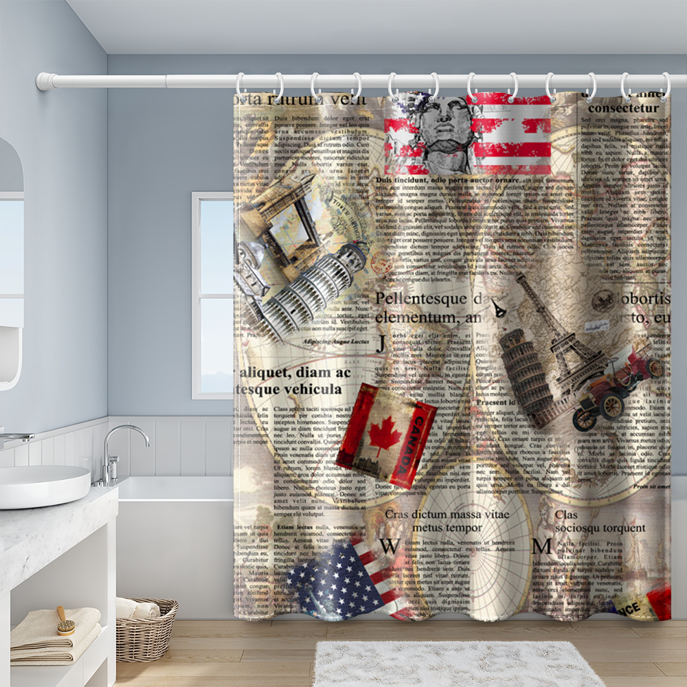 Malowanie gazety konsystencja zasłony prysznicowej Własna zasłona prysznicowa z haczykiem Wodoodporne poliestrowe dekoracje do nadruku tkaniny