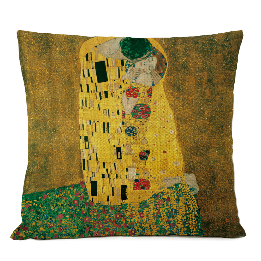 Goldölmalerei Wurfkissen Cover Gustav Klimt Galerie Kissen Hülle Home Decorative Kissen Leinen Kissenbezug Sofa Kissen