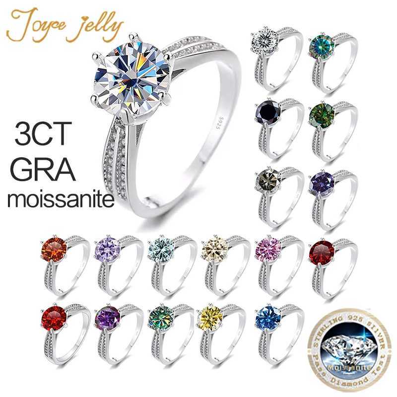 Bant halkaları Joycejelly Luxury 9mm 3CT VVS D Renkli Mosonit Halkası Kadınlar için S925 STERLING Gümüş Takı Geçişleri Elmas Test Cihazı J240410