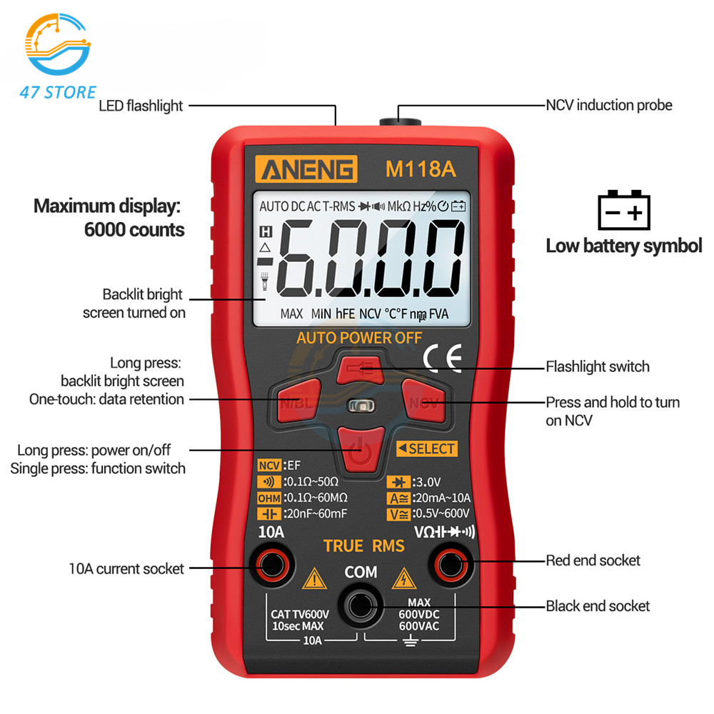 M118A Multimètre numérique AC / DC True RMS Volt Amph OHM RÉSISTANCE DE TENSAGE UNIVERSEL