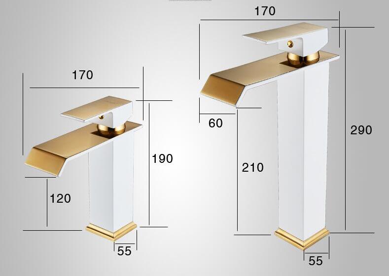 Nya ankomster Guld och vit färg vattenfall kran hög badrum kranar badrum bassängen kran blandare kran var varm och kall handfat kran