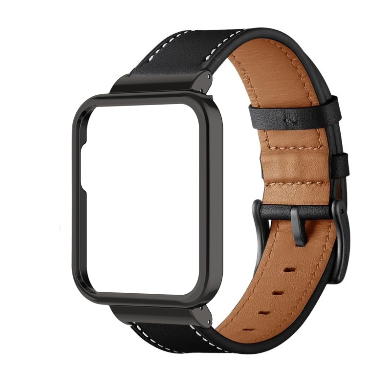 Läderrem för Xiaomi Mi Titta på Lite Smartwatch -armband för Redmi Watch 2/2 Lite Metal Case Protector Cover Bumper Frame