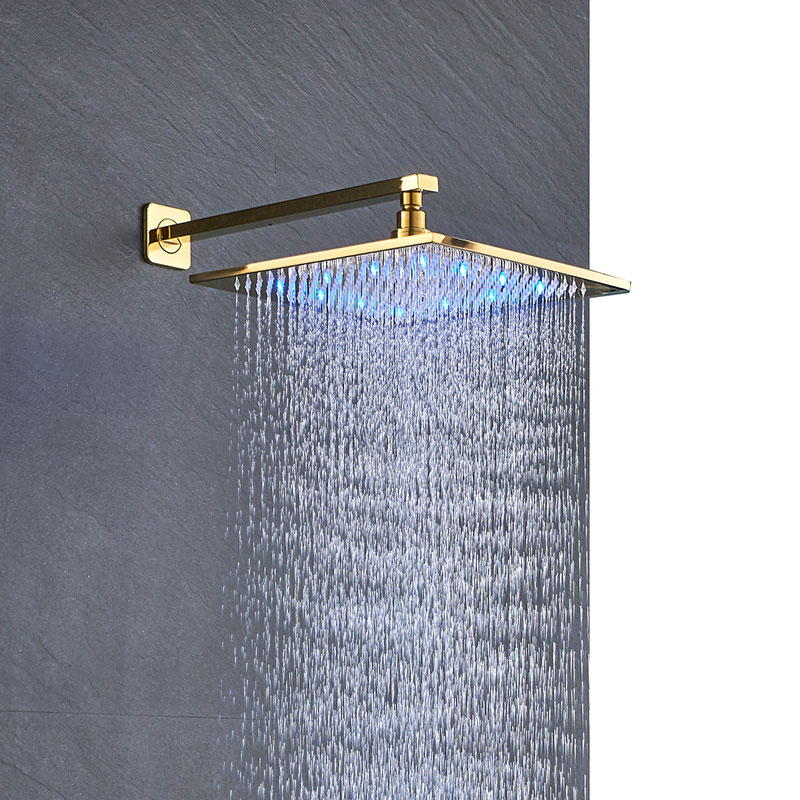 LED -termostatisk duschkran Guld Polerad Regn Shower Head Wall Mount Abs Plastic Hand Shower Hot Cold Mixer 2/3 Way Bath