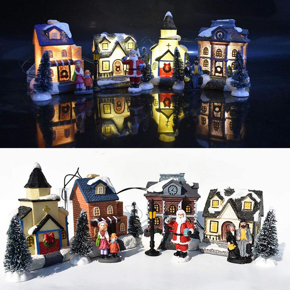 Juldekorationer LED Light House Model Winter Snow Scene Landscape for Home Ornament Xmas Gift Navidad Noel Nytt år 2024