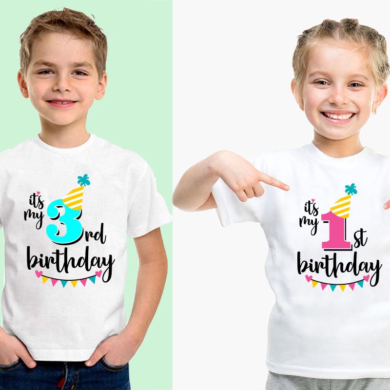 Chłopcy dziewczynki Letnie urodziny 1 2 3 4 5 6 7 rok krótkie dzieci T-shirty chłopięcy koszulki dla dzieci