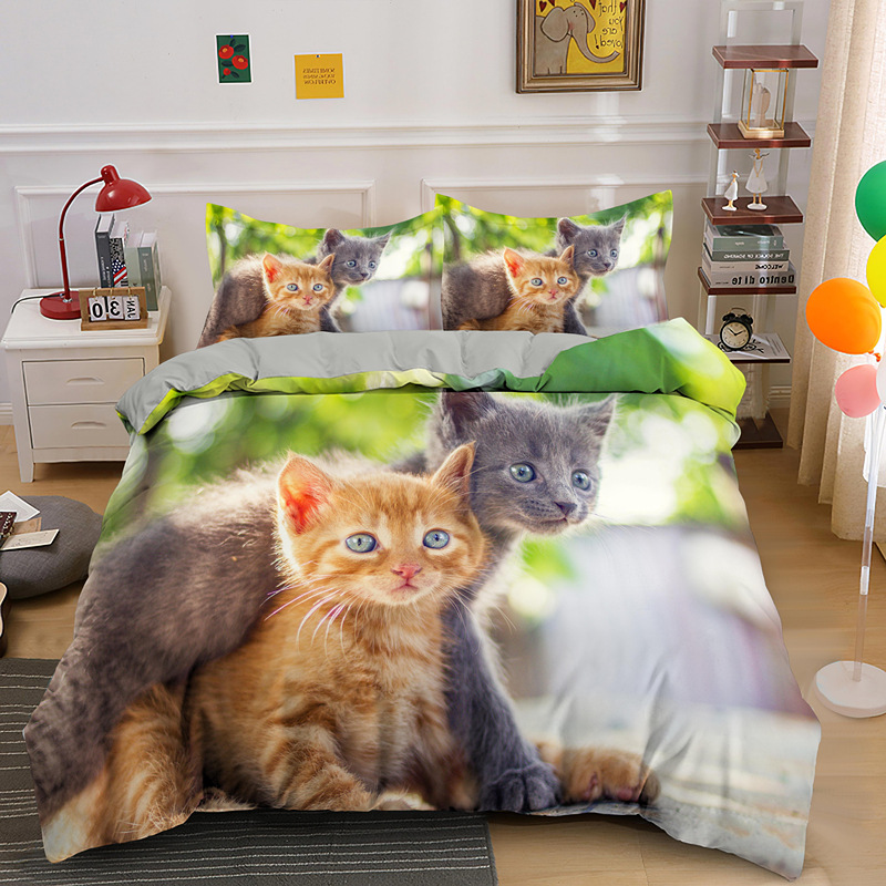 Ensemble de couvercle de couette de chats pour boy girl mignon animal imprimé litière ensemble de bidons de compagnie couverture de couette en microfibre douce Twin / Queen / King Size