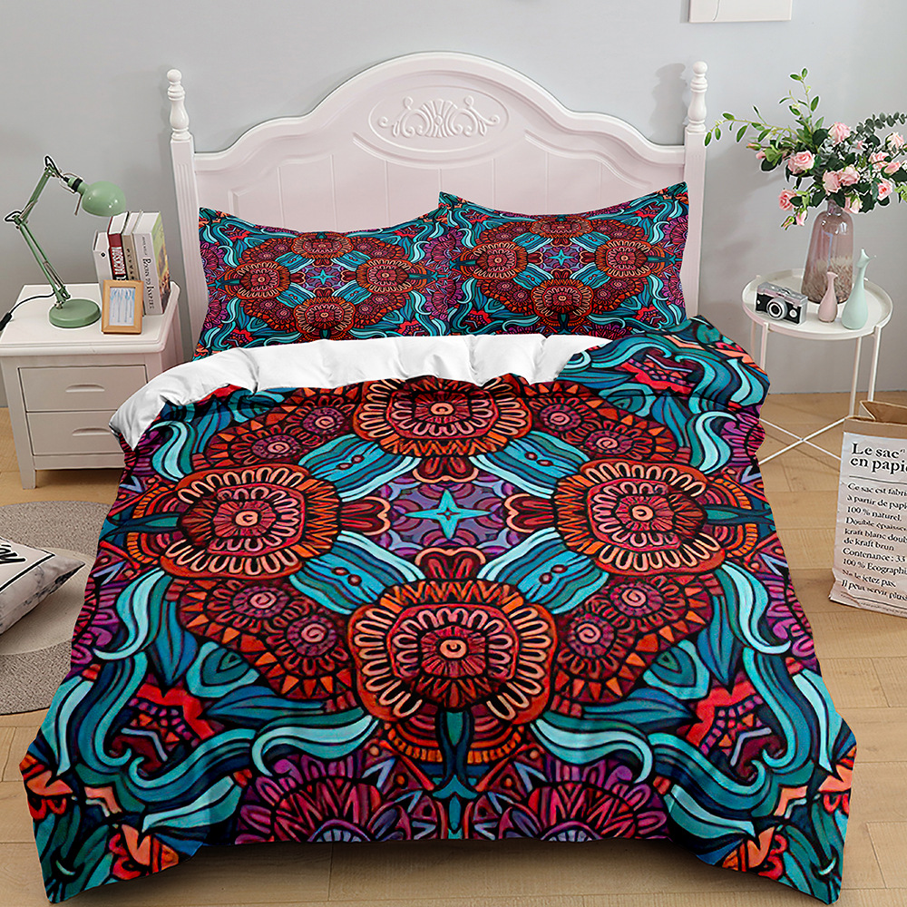 Bohemian Mandala Couette Cover Set King / Queen Size Red Abstract Boho Lotus Liberding Set Femmes Exotic Floral Polyester Quilt Cover