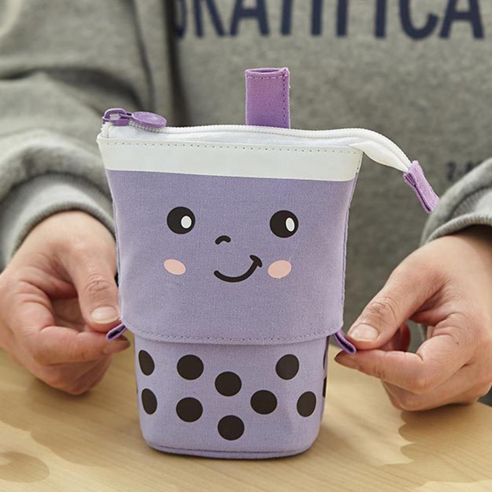 Bleistiftbeutel Milks Tee Flaschenform Koffer Leinwand dehnbarer Kawaiis Bleistiftspeicher für Schulschüler