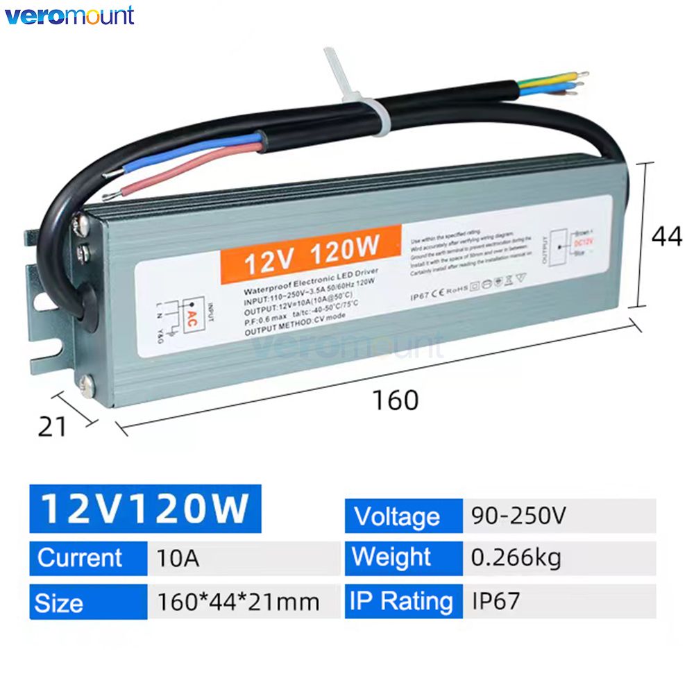 IP67 Alimentatore di commutazione del trasformatore di illuminazione a LED IP67 la luce esterna AC a DC 12V 24V 100W 120W 150W 200W 300W 500W