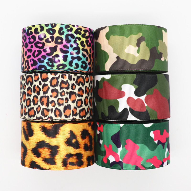 50 jardas 1,5 '' '38mm Camouflage/Leopard Printed Grosgrain Ribbons para arcos de cabelo Materiais feitos à mão Y19090601