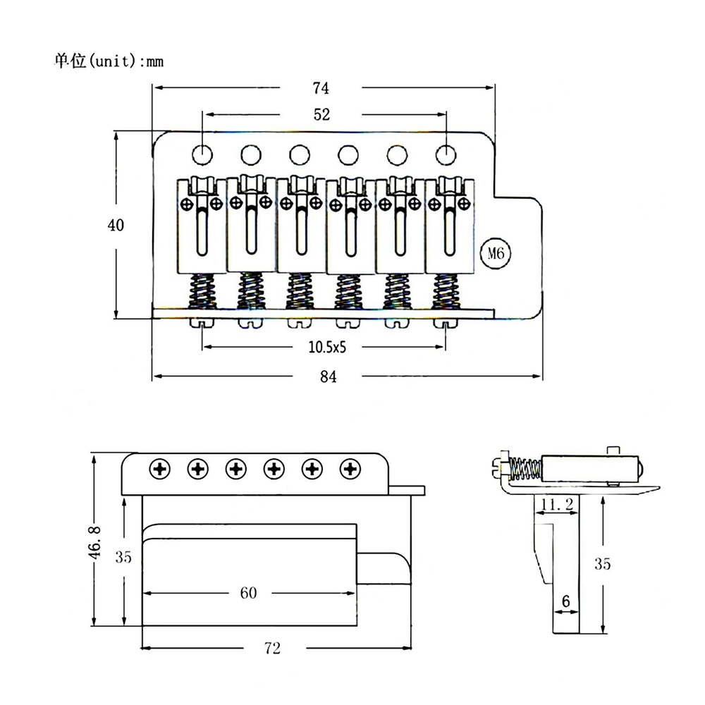 Zestaw 6 -ciągów Vintage Roller Saddle Tremolo Bridge z Whammy Bar do wymiany gitary elektrycznej FD Sq