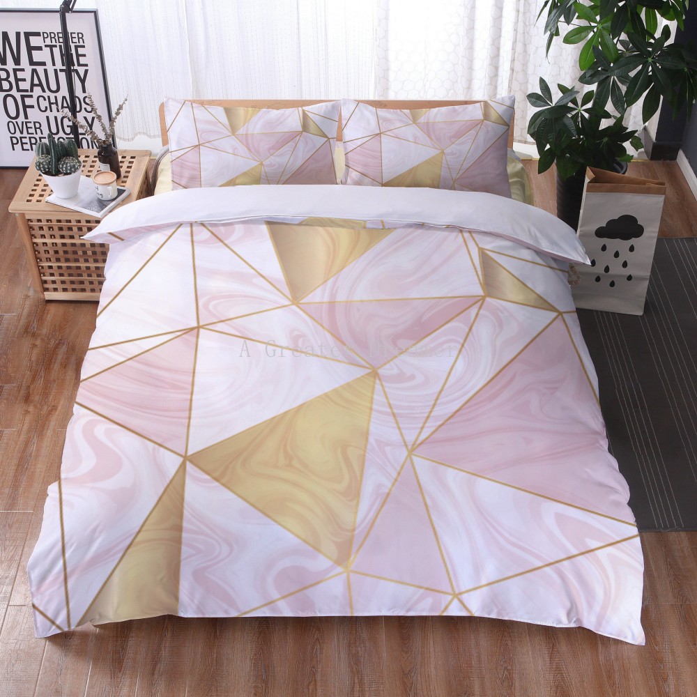 黒とピンクの色のベッドリネン大理石のリアクティブプリント羽毛布団カバーセットhousse de couette bedding set queen bedclothes for