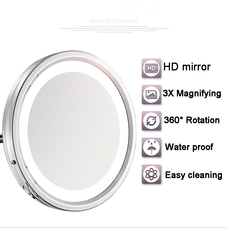 Gold LED Bathroom Makeup Mirrors Modern Equipped LED Makeup Mirror Wall Mounted Home Hotel Magnifying LED Bathroom Mirrors