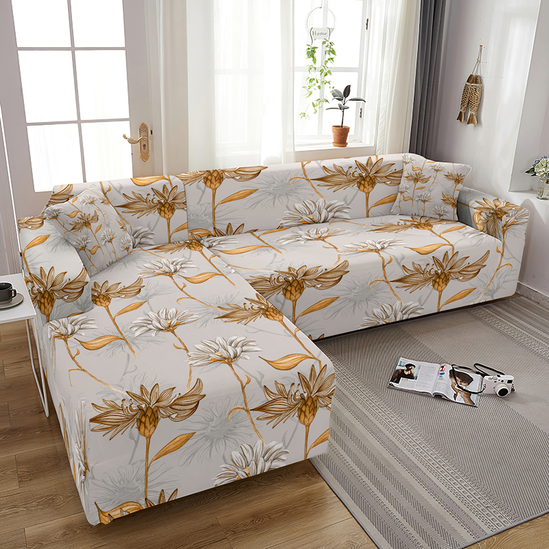 Elegant Flowers Pattern Elastic Sofa Covers Washable Stretch Slipcover For Living Room 1/2/3/4 Seaters Couch Chaise Lounge Cover