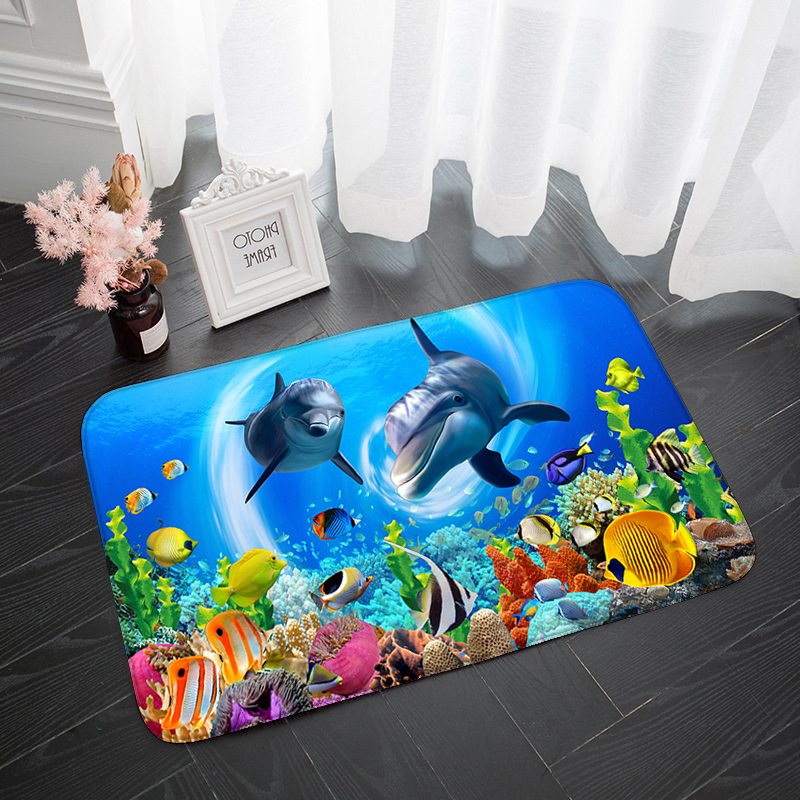 Alfombra de área moderna Mat de cocina Anti-Slip submarino Mundial de delfines absorbente Mat de baño estampado 3D Dormitorio largo Control de entrada Tapis Tapis