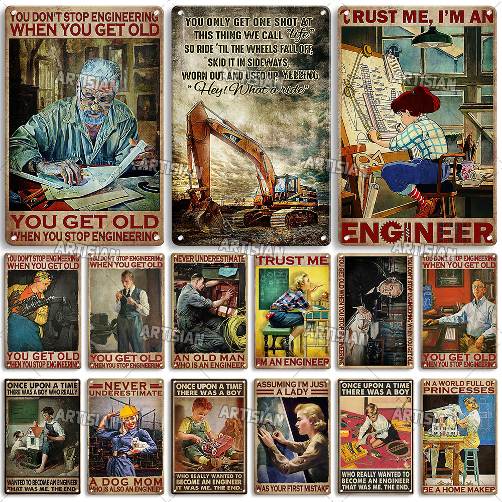 Artisian Rusty Engineer Metal Poster Vintage Metal Tin Sign Classic Worker Metal Plaque Man Cave Home Club Industrial Decor