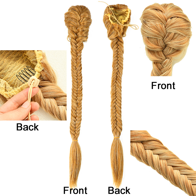 Синтетическое плетеное плетеное плетение рыбного хвоста шнурки для хвостики 20 дюйма с длинной омбр -блондинкой розовые наращивание волос для женщин для женщин