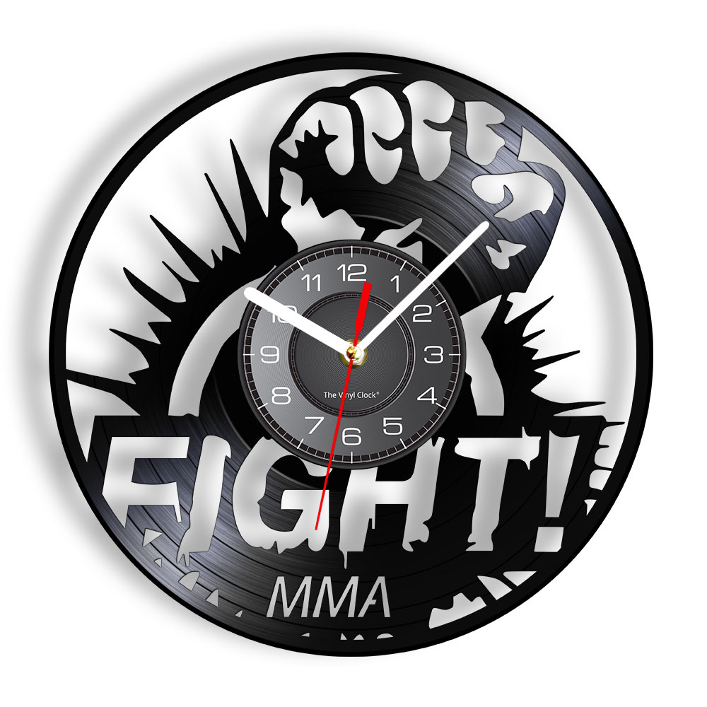 MMA Vinyl LP Record Wall Clock Boxing Ring Decor for Man Cave Room Mixed Arts Arts rétro Album de musique Musique Record Corloge