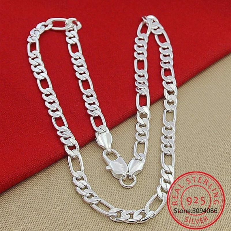 925 Sterling Silver 6mm 8mm Chain Sideways Necklace Man Woman Senior Luxury Jewelry Statement Necklace238n