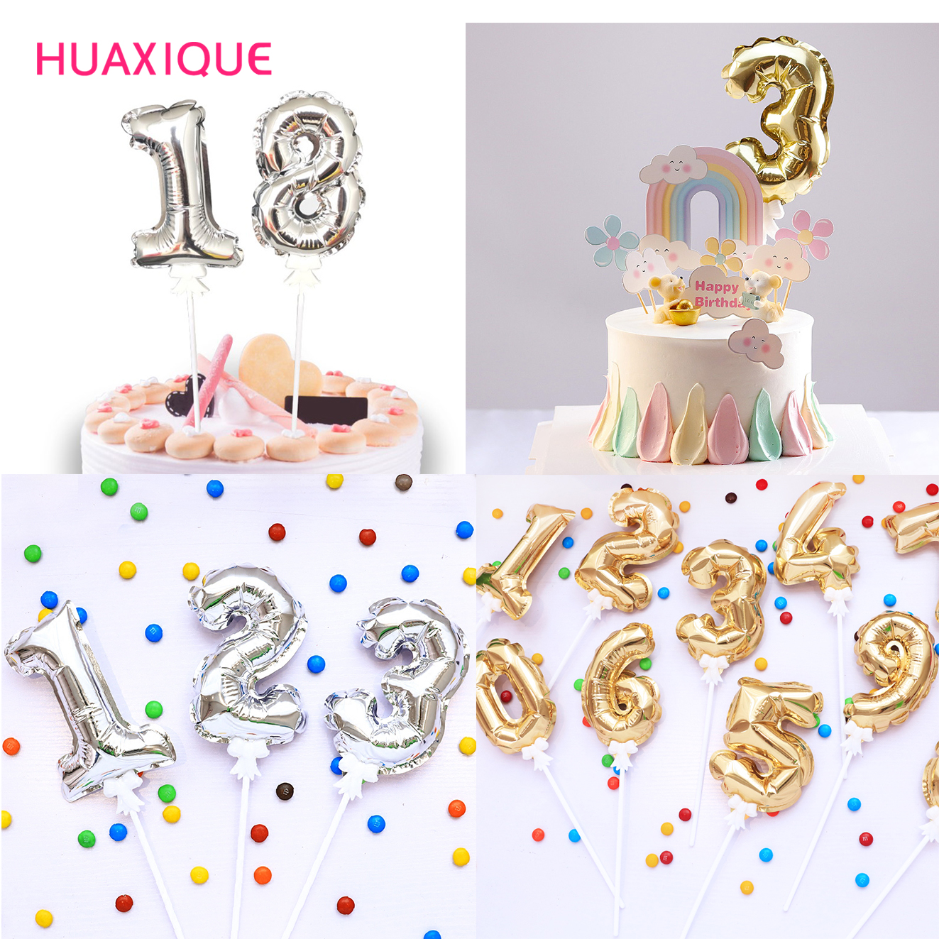 7 inch Mini Foil Number Balloons Cake Topper DIY Kids Birthday Cake Flag Wedding Decors Creative Self Inflate Balloons