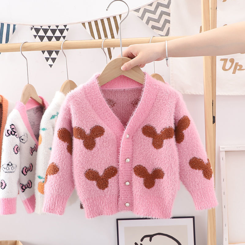 Autumn Winter Baby Girls Flower Knitted Cardigan Sweaters Coat Children Clothing Kids Handmade Wool Ball Cardigan Coat Tops