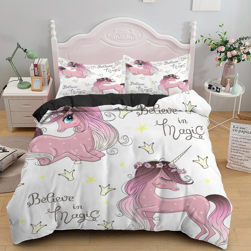 Enfants d'ensembles de literie Cadeaux Unicorn et colorés à cheval pour les chevaux de cheval pour enfants pour enfants garçons 2/Single Pink Quilts