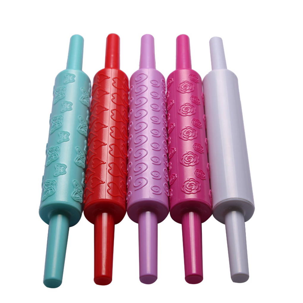 Mini Plastic Hart Bloempatroon Bakkoekjes Koekjes Fondant Dough Roller PP Rolling Pin Embossing