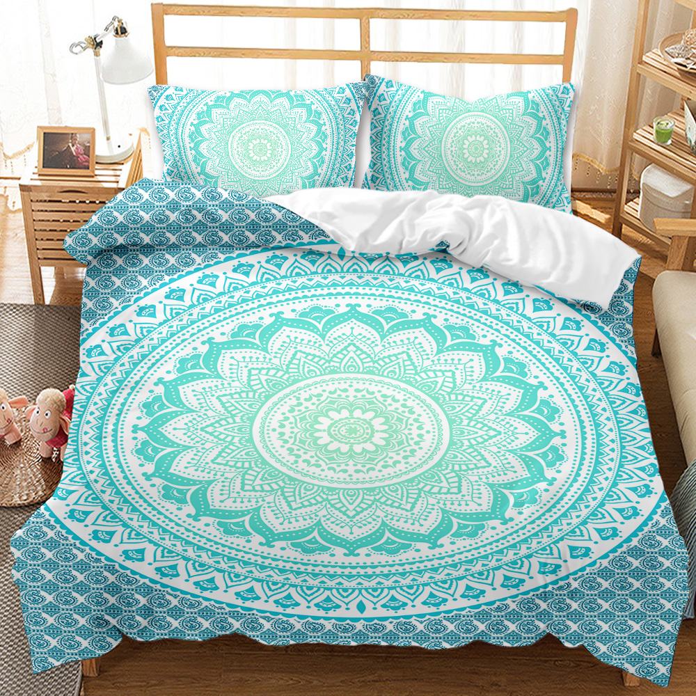 Conjunto de capa de edredom de Mandala Bohemian, Twin Queen King Tamanho Full, Blue Boho Chic Microfiber Bedding para meninos, meninas, crianças e adolescentes