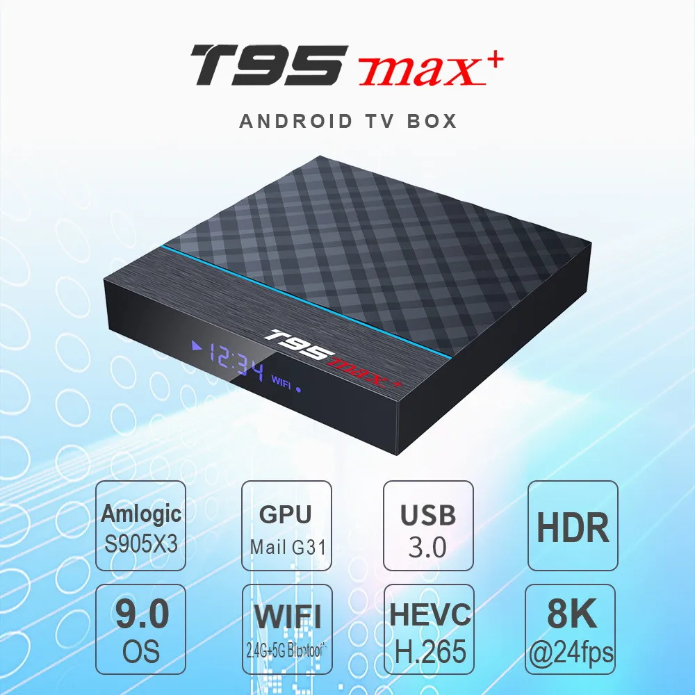 Box T95 Max Plus TV Box Android 9.0 Amlogic S905X3 Smart 4K Quad Core 2.4G 5G WiFi BT4.1 H.265