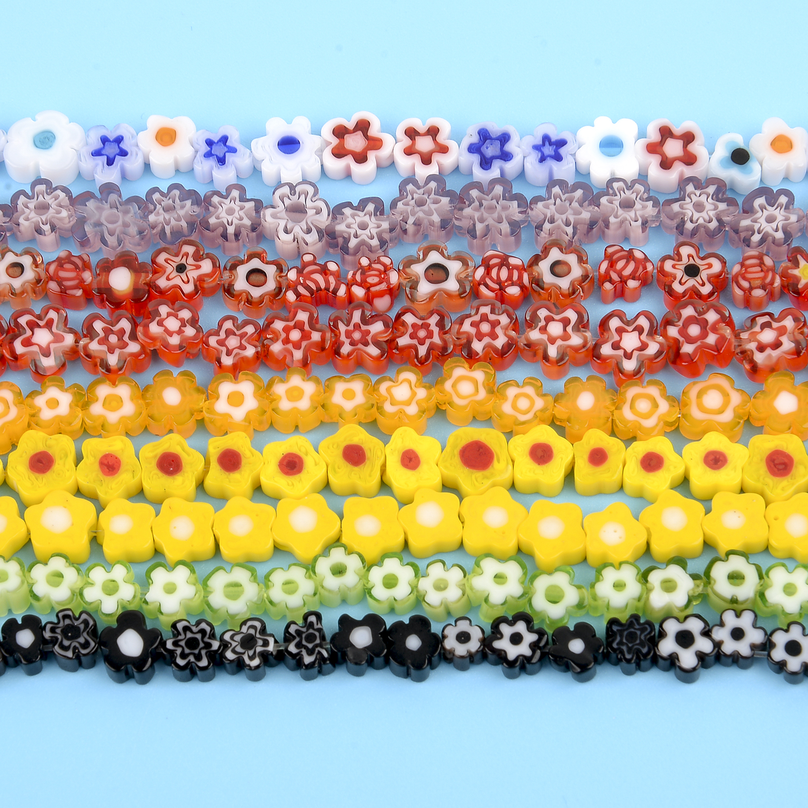 6 mm 9 Farbe runde flache Millerefiori Perlen Blumenleuchten Glasperlen für Schmuck Herstellung von DIY -Armbändern Halskettenzubehör Kunsthandwerk