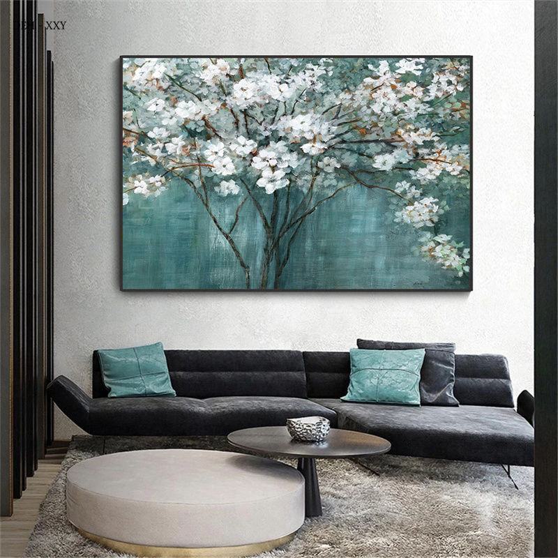 Paisagem Nature Paisagem Flores Brancas Canvas Pintura Óleo Impressa abstrato Posters de arte de parede HD Decoração de casa Decoração Mural Cuadros sem moldura