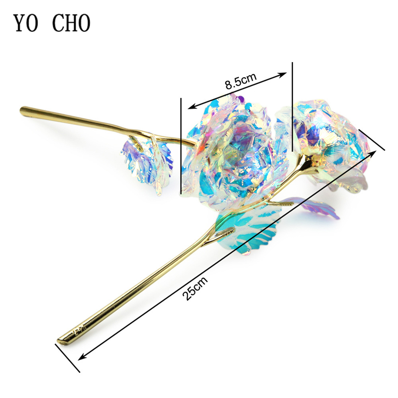 YO CHO 24K Foil Plated Gold Rose Flower Galaxy Box Artificial Flower Wedding Valentine's Day Christmas Creative Gift Golden Rose