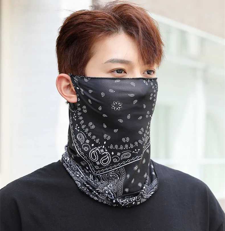 Fashion Face Masks Neck Gaiter Men Summer Summer Bandana Ice Silk Neck Gaiter Couvercle Triangle de face suspendu