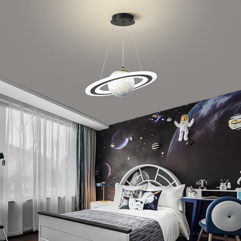 Enfants Room Glass Ball Creative LED Pendant Lights Planet Lamps Boy Girl Girl Living Bedroom Space Lire la décoration intérieure Lumière