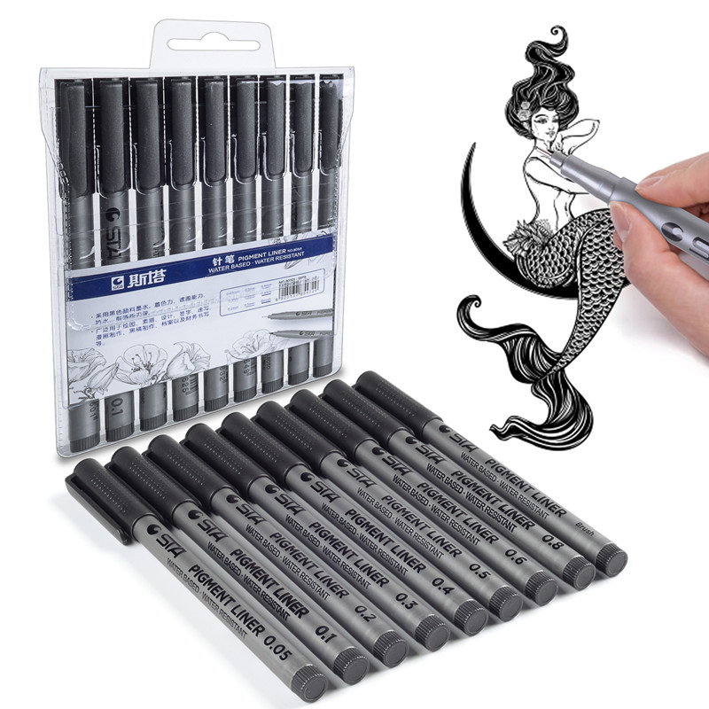 / Set Caligraphy Pens Black Micro Stra Tamesproof Drawing Dracs for Scrapbooking Fineliner Lettring Pen Stationery