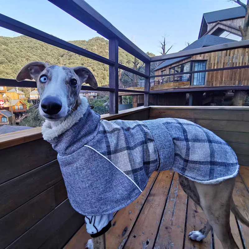 Vestiti cani grandi invernali giacca da pet in pile caldo cani grandi di grandi dimensioni weimaraner levriero a cinghia regolabile con stampa a quadro panoramica