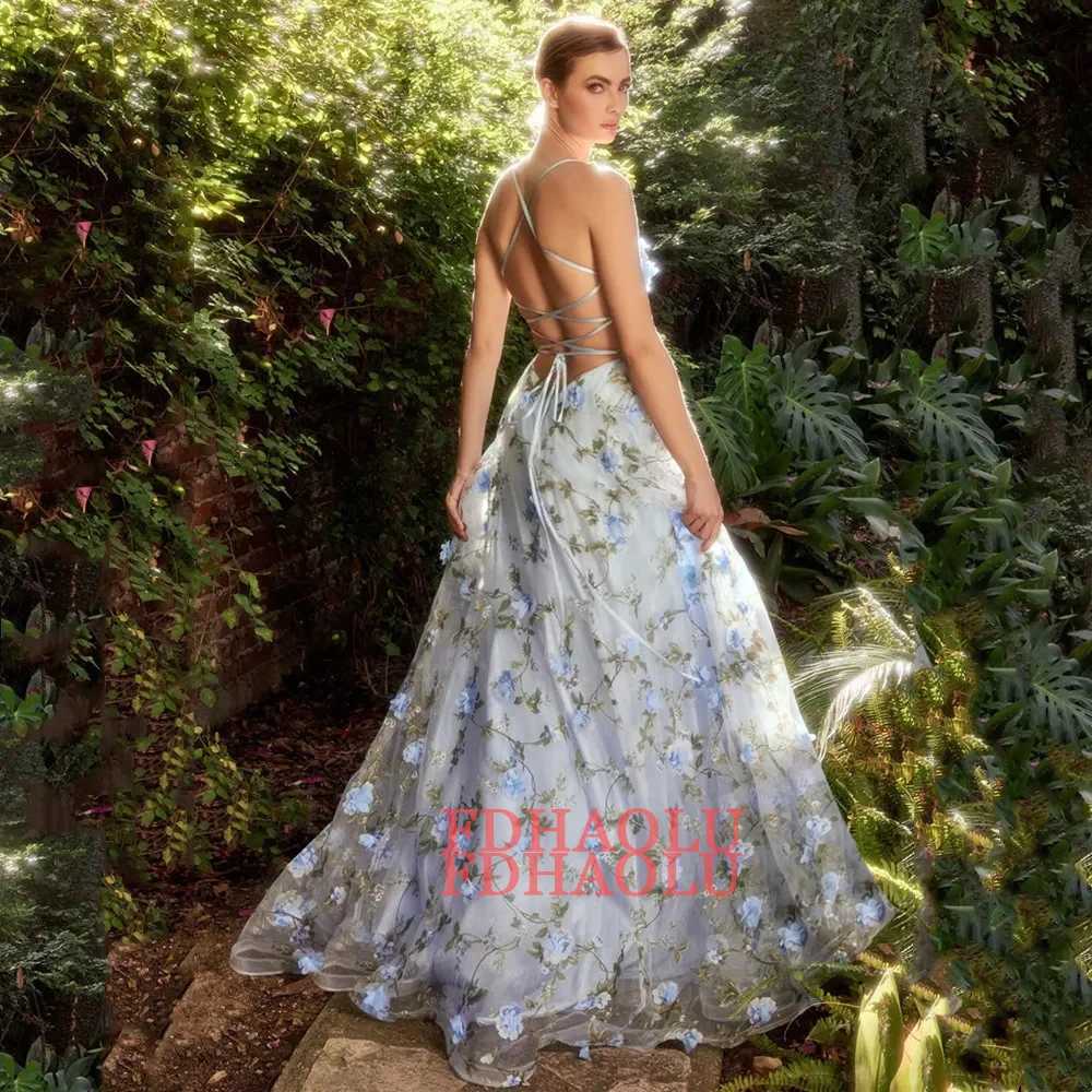 Urban sexy jurken prachtige 3D bloem vestido de novia spaghetti riem a-line prom jurk sexy side split prom jurk prinses aangepaste maat 240410