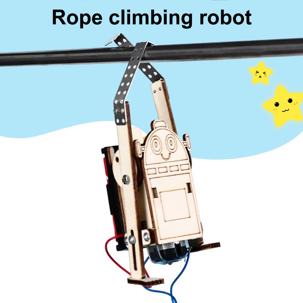 for Children Practical Ability Toy Electric DIY Kids Wood Educational Toys Wooden Rope Climbing Robot Kit Exercise for Scientifi