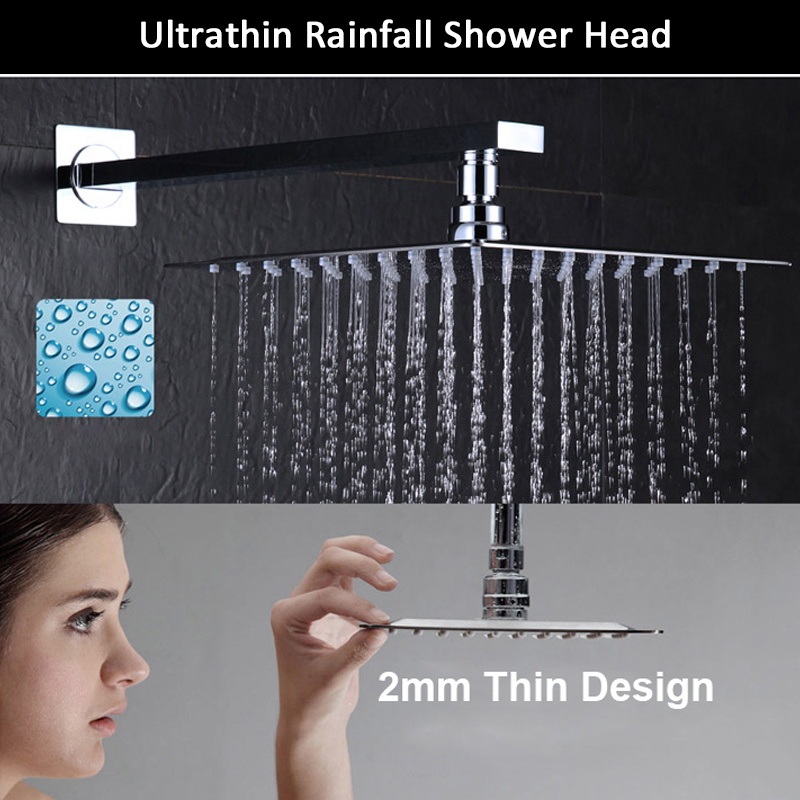 Chrome Rainfall Douche Robinet dans le mur Ultrahin Shower Head Bascall Baignier Boucheur de douche avec arrosage tourne