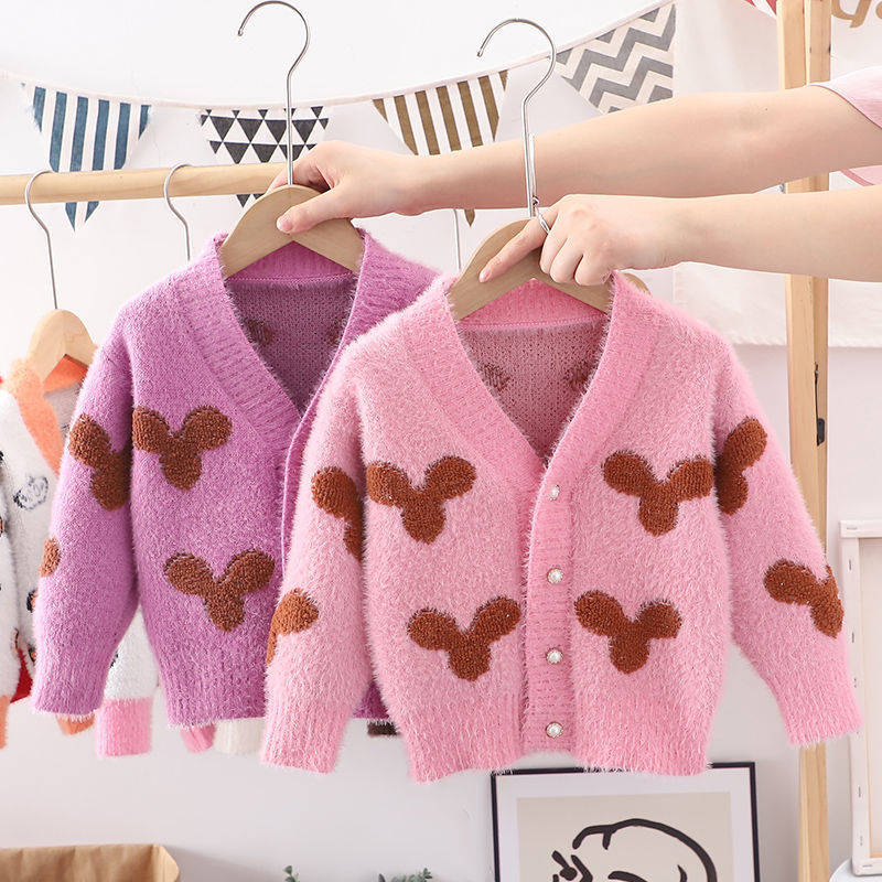 Autumn Winter Baby Girls Flower Knitted Cardigan Sweaters Coat Children Clothing Kids Handmade Wool Ball Cardigan Coat Tops