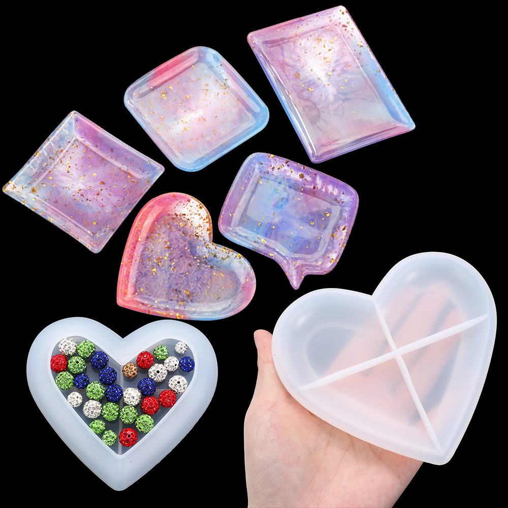 DIY Resin Casting Ashtray Mold Crystal Epoxy Silicone Tray Molds Square Heart Shape Plate Coaster Mould Jewelry Making Tool