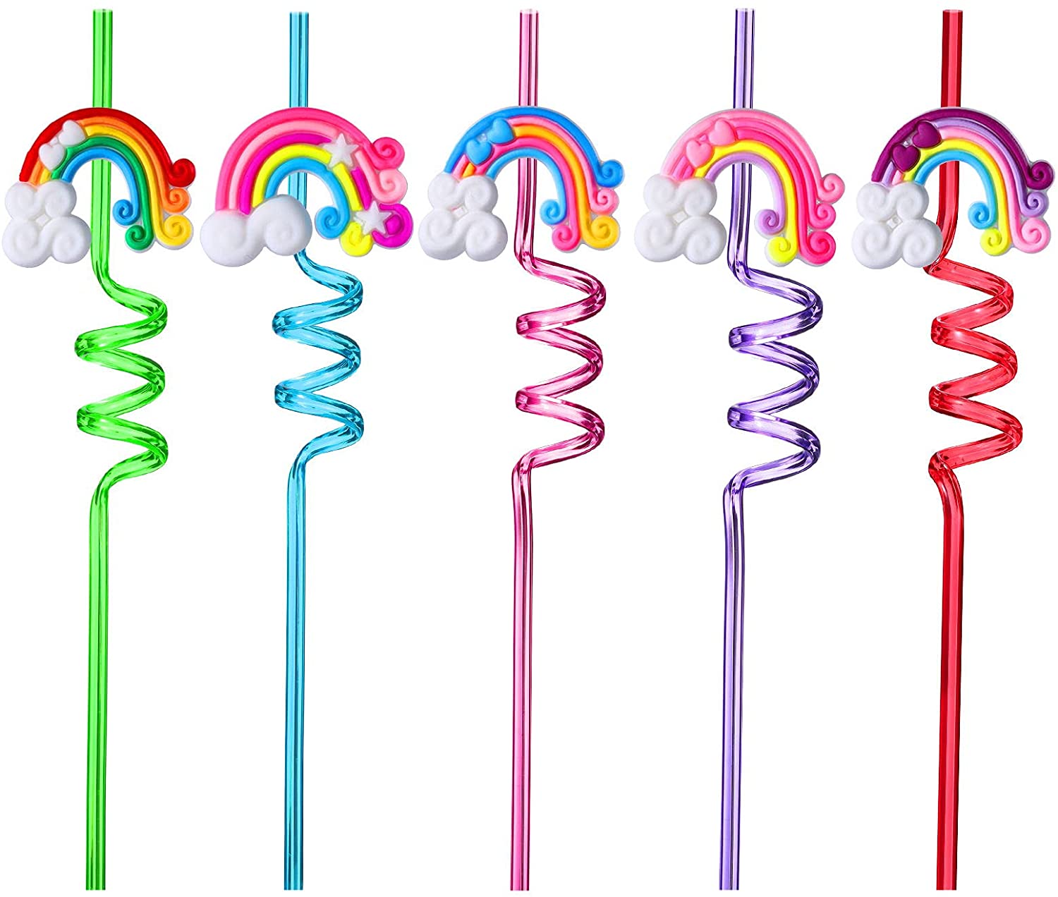 kids Girls Rainbow Birthday Party Supplies Straws Reusable Rainbow Plastic Drinking Straws Rainbow Cloud Themed Party Decor